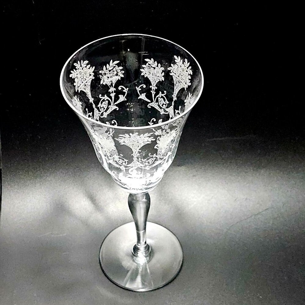 Morgantown Mayfair Wine Water Glass 7.5" etched glass made in USA floral - Picture 4 of 7